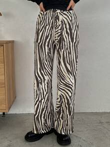FRIFUL Designer Women's Zebra Print Elastic Waist Long Pants - Multicolor - View 3