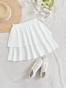 Soleia Women's Double Layer Ruffle Hem Skirt - White - View 1