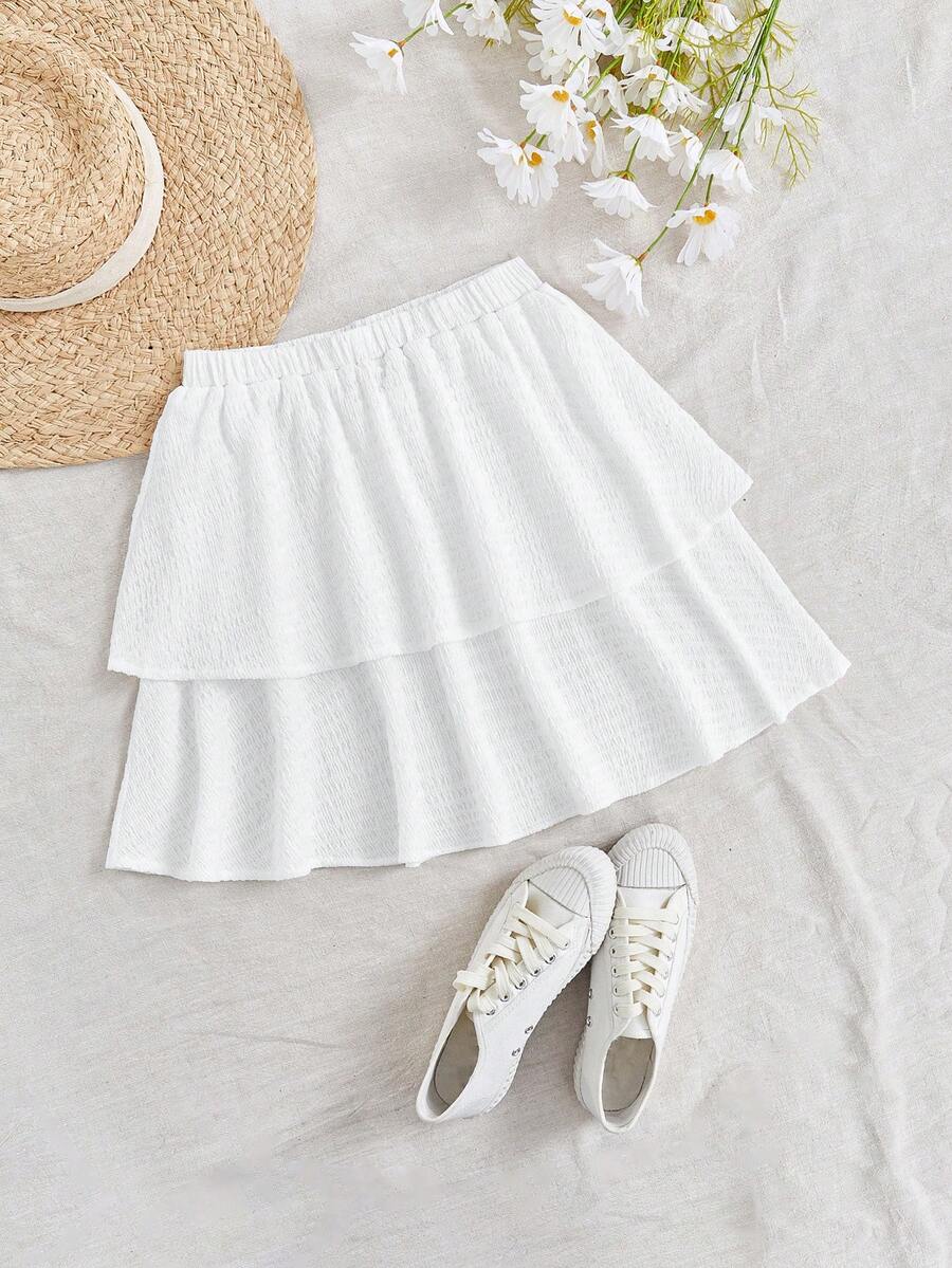 Soleia Women's Double Layer Ruffle Hem Skirt - White - View 1