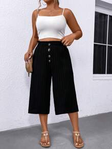SHEIN LUNE Túi giấy Plus Size Quần Capri eo - màu đen - Xem 5