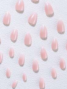 24片短款杏仁形激光渐变白色美甲贴纸，包含1个指甲锉和1瓶果冻凝胶美甲用品 - 杏色 - 查看 5