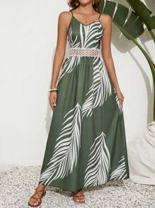 SHEIN VCAY Váy ren hở vai in họa tiết cây mùa hè cho nữ - Nhiều màu - Xem 4