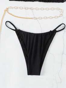 SHEIN Swim 女士比基尼套装（微三角杯，随机饰品）夏季 - 黑色 - 查看 8
