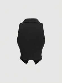 SHEIN MOD Áo ba lỗ màu trơn cho nữ mùa hè có nút cài phía trước - màu đen - Xem 2
