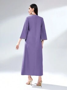 Modelyn Women's Geometric Embroidery Bell Sleeve Arabian Dress Long Evening Dresses