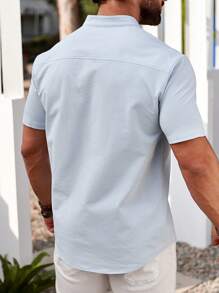 Manfinity Homme Nam Màu thuần Ngắn tay Áo sơ mi - Màu xanh lam - Xem 2