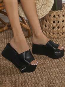 Denimoi 女士簡約純色楔型涼鞋 - 黑色 - 查看 6