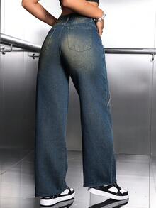 SHEIN EZwear 女士帶口袋貨物風格牛仔褲 - 中等水洗藍 - 查看 3