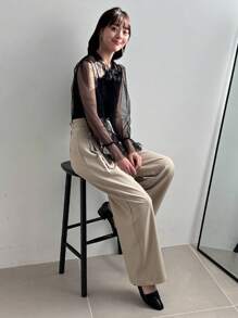 FRIFUL Women's Plain High-Waist Pleated Wide-Leg Pants Business Attire - Apricot - View 4