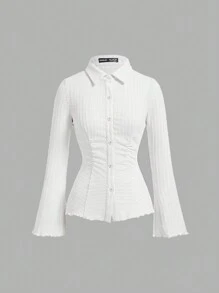 SHEIN MOD 女士纯色喇叭袖 T 恤