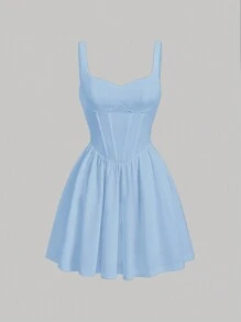 SHEIN MOD Women's Solid Ruched High Waist Cami Sundress - Baby Blue - View 1