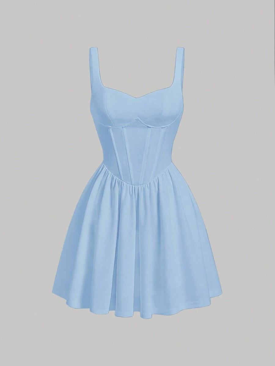 SHEIN MOD Women's Solid Ruched High Waist Cami Sundress - Baby Blue - View 1
