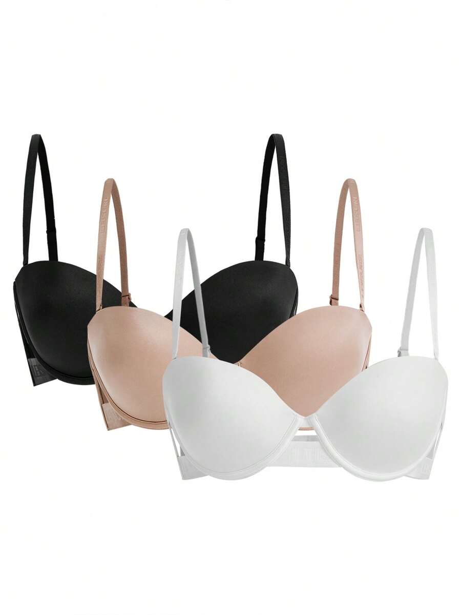 Ocili Sutien de culoare solidă 3 buc cu sârmă - Multicolor - Vizualizare 1