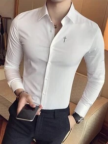Calvornis Camisa De Manga Larga Con Diseño Estampado De Cruz Para Hombre - Blanco - Ver 4
