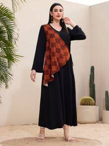 Mulvari Vestido De Cambio De Manga Acampanada A Cuadros De Mujer