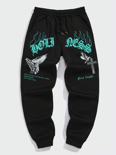 Manfinity Dauomo 男士印花抽绳裤，适合锐舞、情绪摇滚和 2000 年代风格