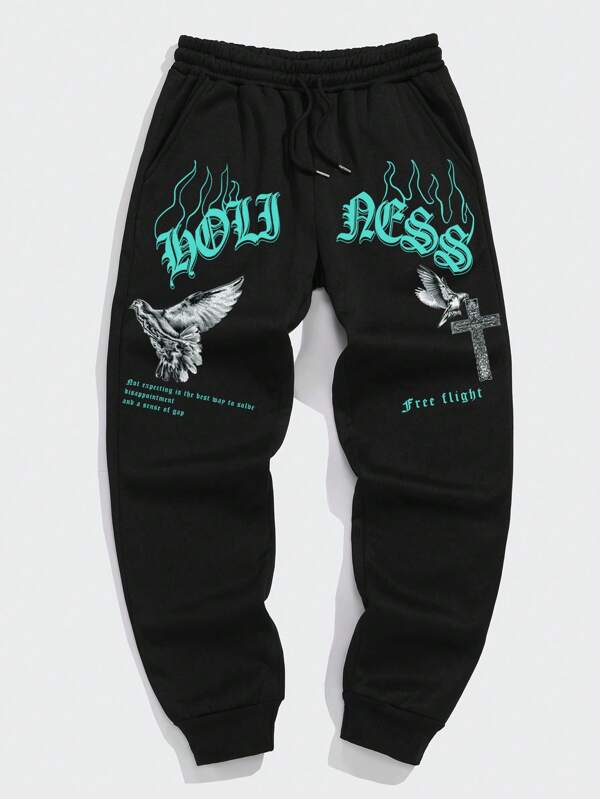 Manfinity Dauomo Men's Printed Drawstring Waist Pants, For Rave, Back To School