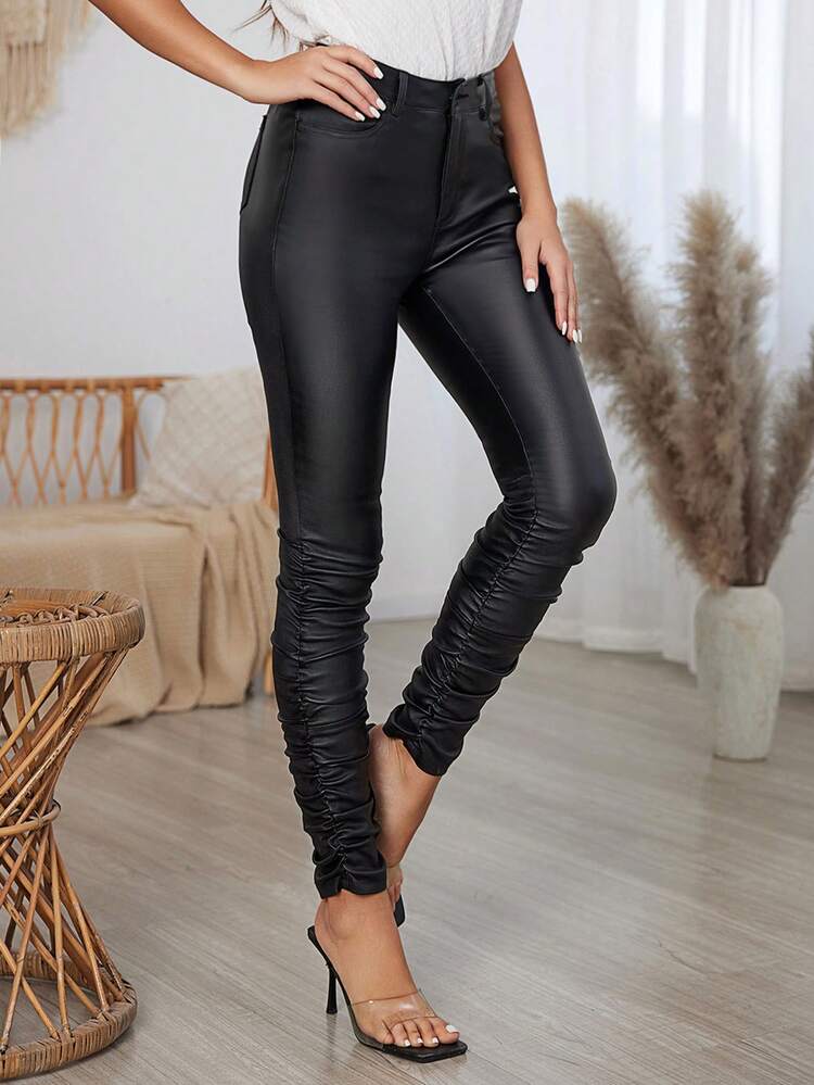 Women's Fashion Versatile Simple Casual Solid Color Ruched Slim Fit Pants Fall Cloth For Women