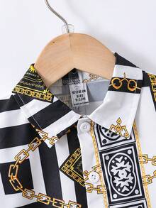 Đứa bé trai Ngày lễ , Sang trọng In Dây chuyền Áo sơ mi Với Trắng Quần short , Giải trí Phong cách đường phố - Nhiều màu - Xem 3