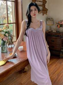DAZY Của phụ nữ Màu thuần Xếp li Cami Váy ngủ - Màu tím - Xem 1