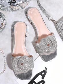 SHUZIA Women Shoes Round Toe Silver Fashionable Rhinestone Flat Sandals Fashion Flat Sandal Summer Shoes Spring Shoes Spring Break Easter Vacation Shoes Casual Shoes Beach Shoes Mother's Day Present Valentine's Day Summer Shoes - Silver - View 8