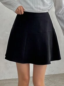 FRIFUL Designer Váy loe lưng cao màu trơn - màu đen - Xem 3