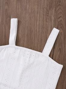 SHEIN Young Girls' Knitted Jacquard White Camisole Top And Ruffled Hem Skirt Two Piece Set, School, Campus, College Summer Holiday - White - View 3