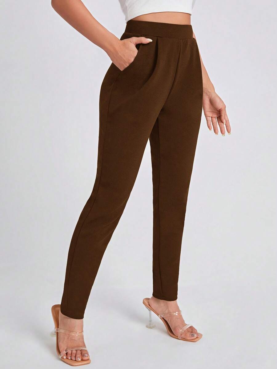 SHEIN Essnce Women's High Waist Skinny Leggings - Coffee Brown - View 1