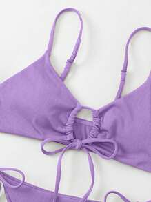 SHEIN Swim 無鋼圈胸罩和側邊綁帶丁字褲比基尼套裝 - 淡紫色 - 查看 3
