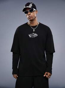 Mainfolk Men's Letter Printed Hollow Out Sleeve T-shirt With Shorts Set - Black - View 5