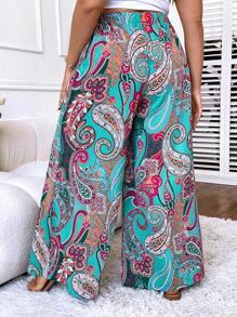 SHEIN LUNE Plus Paisley Print Wide Leg Trousers - Multicolor - View 2