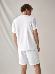 Manfinity RebelGame Men's Letter Print T-shirt And Drawstring Waist Shorts Set - White - View 2