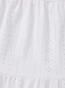 SHEIN Young Girls' Knitted Jacquard White Camisole Top And Ruffled Hem Skirt Two Piece Set, School, Campus, College Summer Holiday - White - View 6