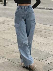 Women's American Casual Versatile Basic Mid-Rise Straight Work Jeans