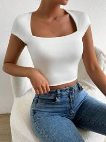 Chiquease Square Neck Crop Top T-Shirt - White - View 6