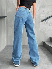 EURMUSE Women's Mid-Rise Straight Leg Jeans - Blue - View 2