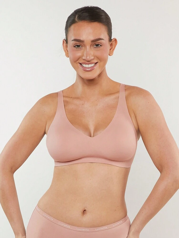 Dream Curve 2ndSkin Wireless Seamless Plunge Lounge T-Shirt Lingerie As Outerwear Bra Sticky Basic SizeFreedom Bra No Show Underwear Comfortable Must-Haves Also Suitable For Teen Girl & Young & Kid