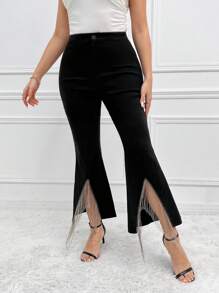 Flirla Plus Size High Waisted Flare Pants - Black - View 2