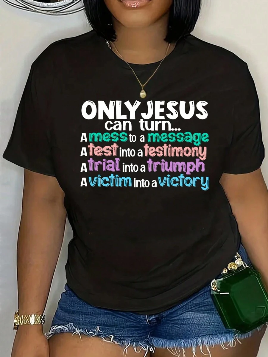 SHEIN Slayr 大尺碼標語印花t恤 - 黑色 - 查看 1