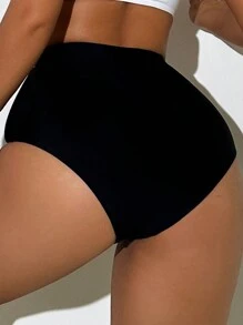 SHEIN Swim Women's Solid Color Swimwear Bikini Bottom For Summer, Beach, Swimming Pool - Black - View 2