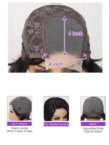 Short Straight Pixie Cut Transparent Lace 4x4 Lace Closure Wigs Human Hair Short Bob Natural Black Color