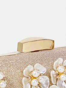 SHEIN Belle Ladies' Gold Flower Evening Clutch - Gold - View 8