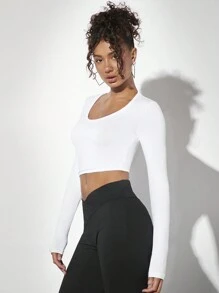 SHEIN BAE 女款圓領短版上衣 - 白色 - 查看 5
