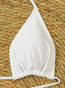 SHEIN Swim Bộ Bikini Cổ Dây Màu Trơn Với 4 Mảnh, Bộ Bikini Trang Phục Đồ Bơi Đi Biển Áo Tắm Lễ Hội Âm Nhạc Mùa Hè, Bãi Biển Mùa Hè - trắng - Xem 5