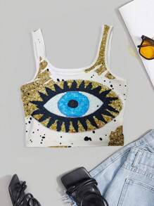 SHEIN Débardeur Court Pour Femmes De Grande Taille Avec Impression D'œil