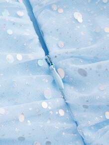 SHEIN MOD Women's Shiny Net Yarn Spaghetti Strap Dress - Baby Blue - View 4