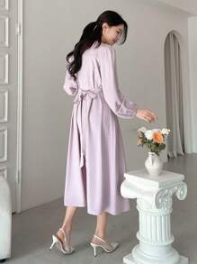 DAZY Ladies' Square Neck Lantern Sleeve Midi Dress