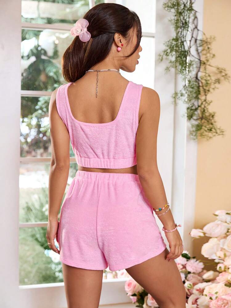 Women's Floral Print Crop Top And Casual Shorts Set