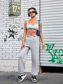 Streetz SHEIN Sport 女裝束口腰側口袋運動長褲 - 灰色 - 查看 5