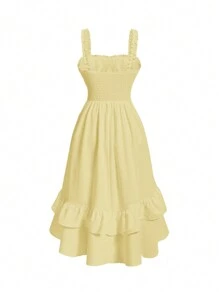 SHEIN MOD Của phụ nữ Pleated Bust Hem cao thấp Váy không tay Không có Eo Thắt lưng - Màu vàng - Xem 2